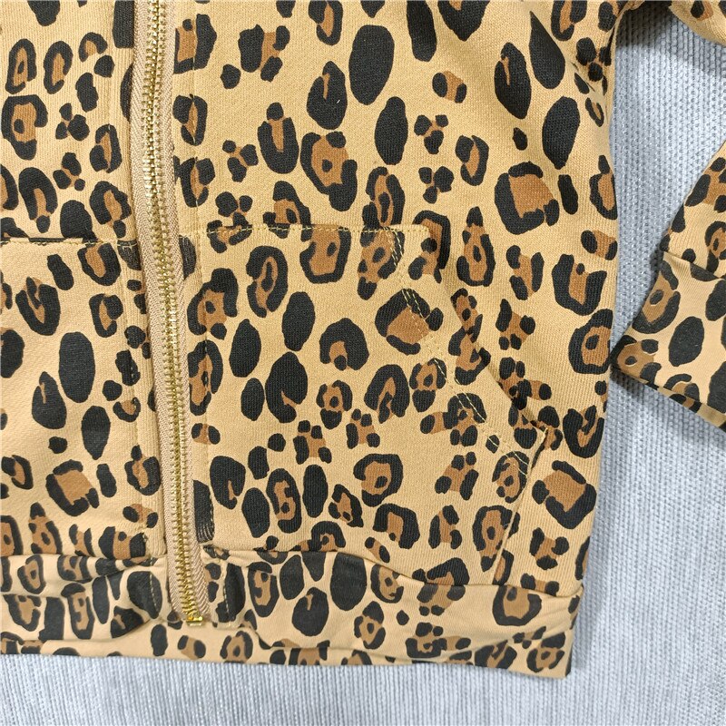Forår og sommer drenge og piger leopardprint t-shirt kjole leggings hættetrøjejakke