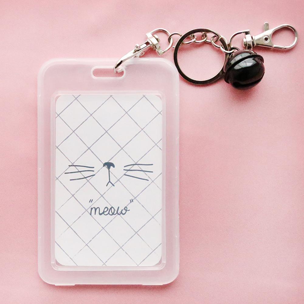 1PC Card Cover with Keyring Chain Card Bag Card Card Holder Bus Pass Plastic Cute Credit ID Cartoon Holder Student K5I9