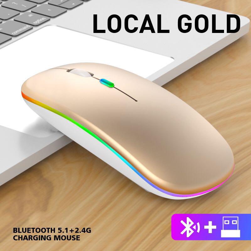 Wireless Luminous Computer Mouse Noiseless Sound Charging 2 Moldes Bluetooth Backlight 1600dpi for Laptop: Luxury gold