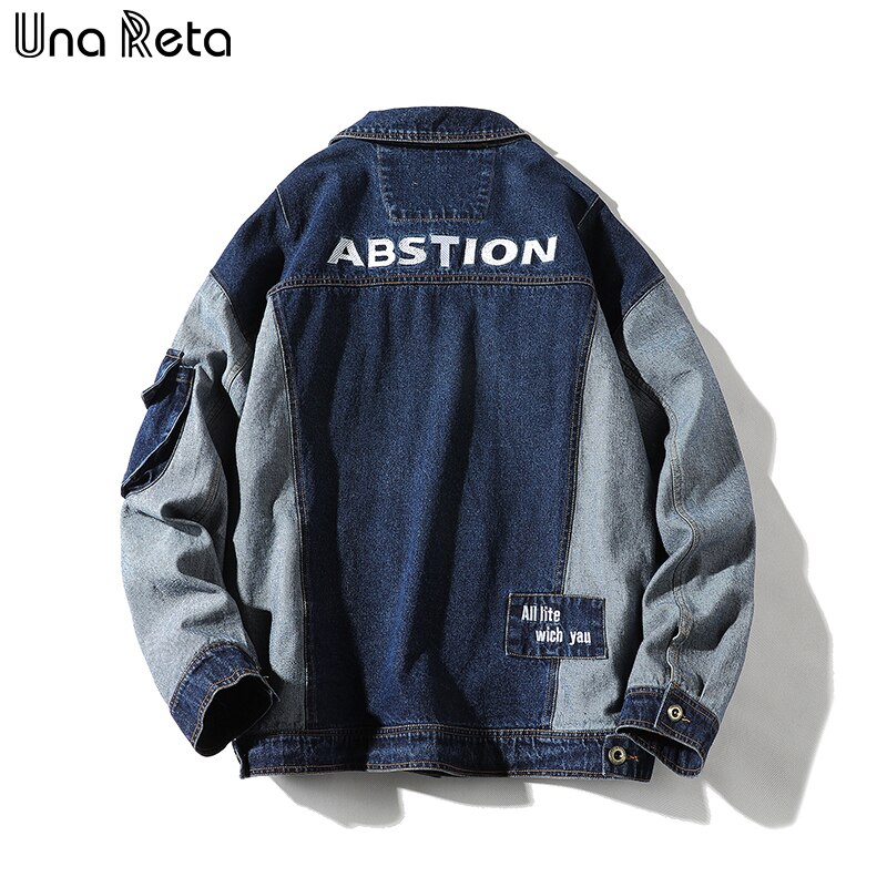 Una Reta Jean Jacket Hip-Hop Men Clothing Streetwear Men's Jackets Plus Size Loose Denim Patchwork Jeans Jacket Men