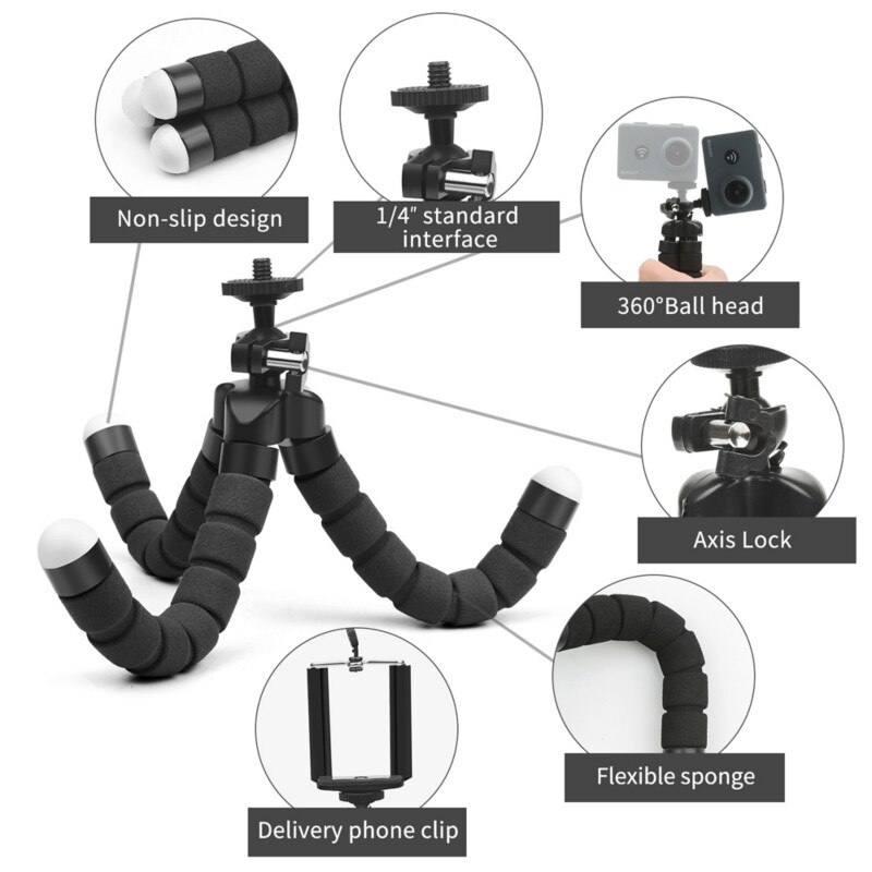 Mini éponge Flexible pieuvre trépied pour iPhone Samsung Xiaomi Huawei téléphone portable Smartphone support de trépied pour Gopro 9 8 7 caméra