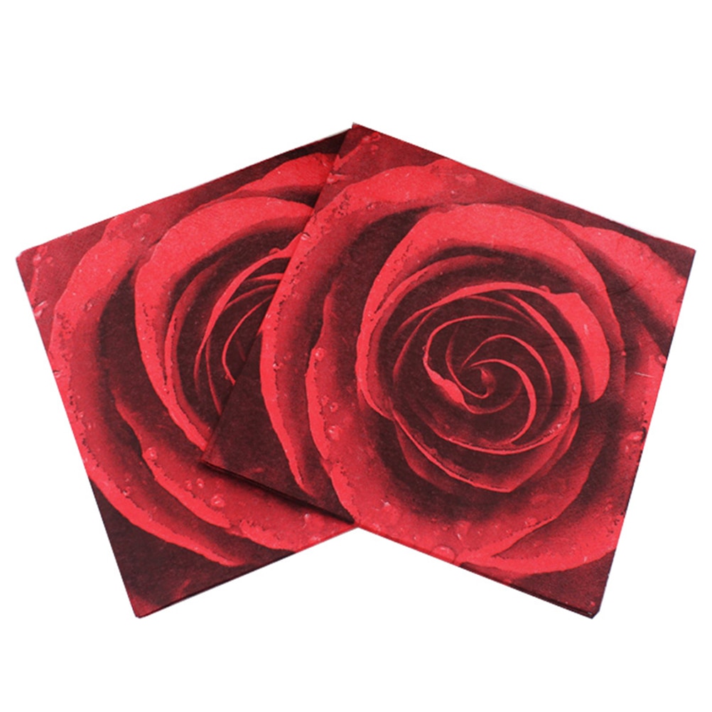 20 vellen 33x33cm Red Rose Printing Servet Wegwerp Papieren Servetten Feestartikelen voor Valentijnsdag
