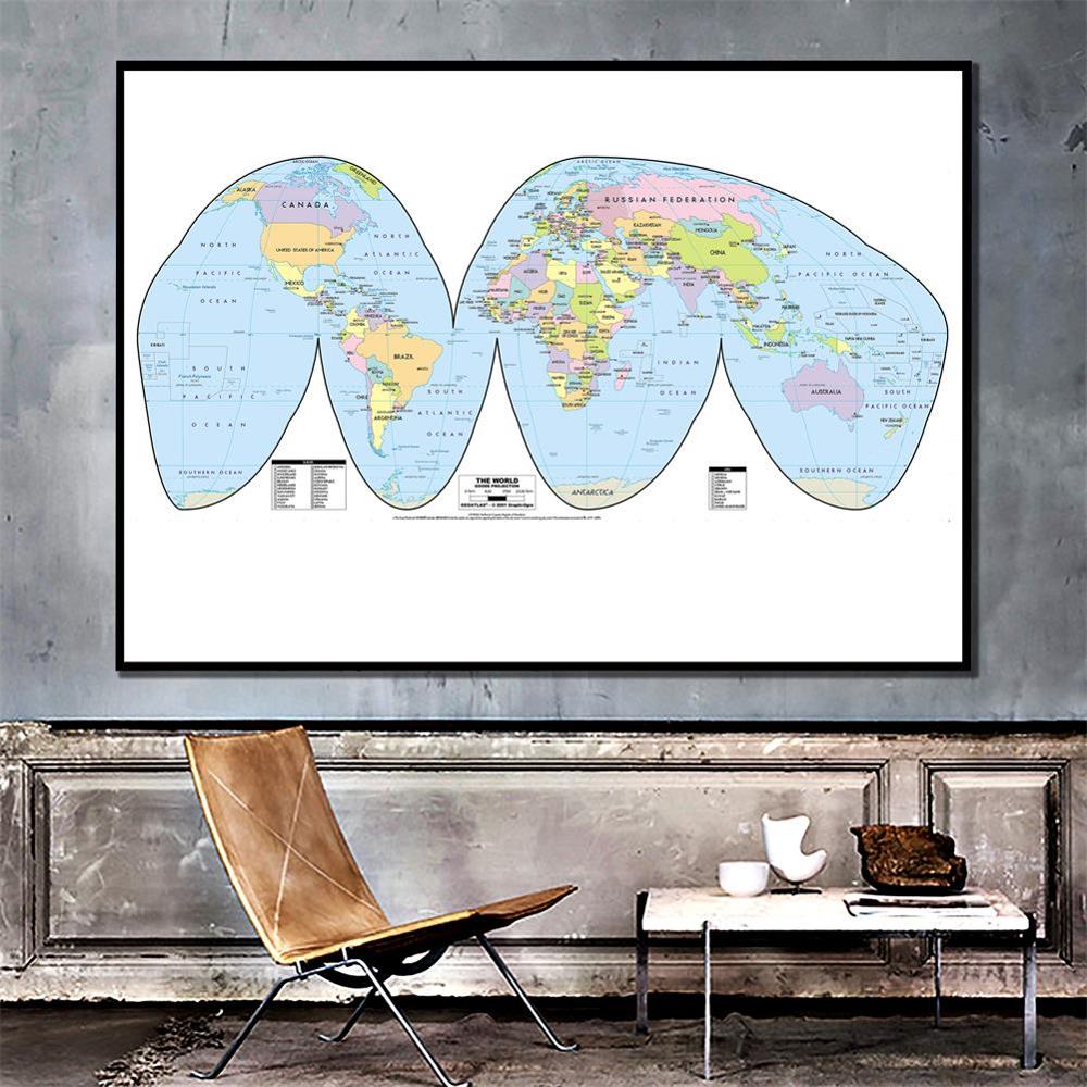 The World Map Goode Projection Country Map With Capital 150x100cm Vinyl Spray Map