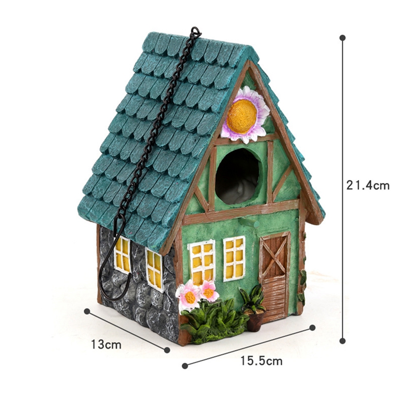 Bird House for Outside, Hanging Garden Decorative Resin Bird House Garden Hanging Parrot Bird House for Porch Trees
