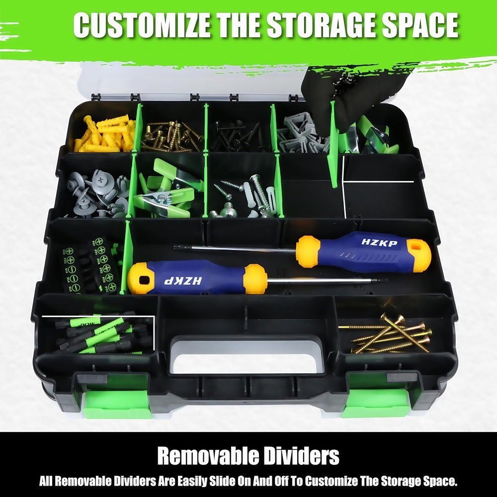 Tool Storage Box Hard Case Box - Tool Box Organizer Screw Organizer with Compartments & Lid, Hardware Toolbox Organizadores