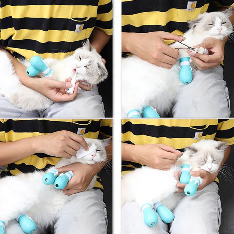 Siliconen Kat Voet Covers Grooming Supplies Baden Anti-Kras Schoen Katten Verstelbare Laarzen Bad Wassen Claw Paw Cover Protector