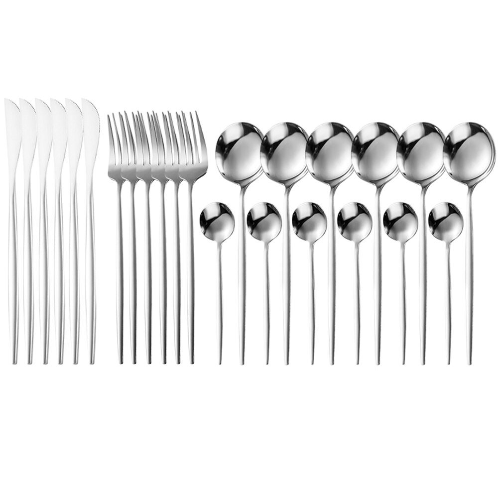 24pcs Gold Dinnerware Set Stainless Steel Tableware Set Knife Fork Spoon Silverware Set Safe Cutlery Set kitchen accessories: sliver without box