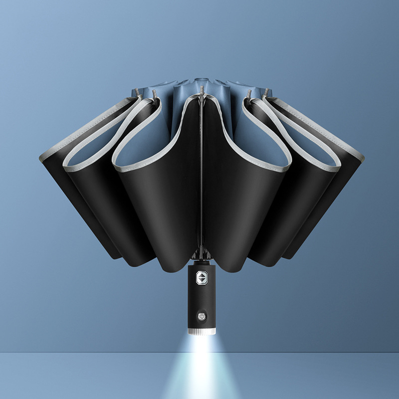 Xiaomi Auto Open Close Light-emitting LED Reverse Umbrella Ten-bones Three-folding Automatic Business Umbrella with Light: 07