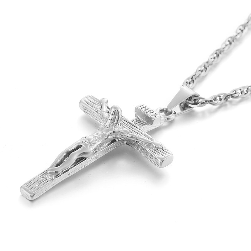 Jesus Crucified Cross Necklace Men Pendant 4 Colors Stainless Steel Chain Choker for Women Christian Classic Jewelry Christ: Silver