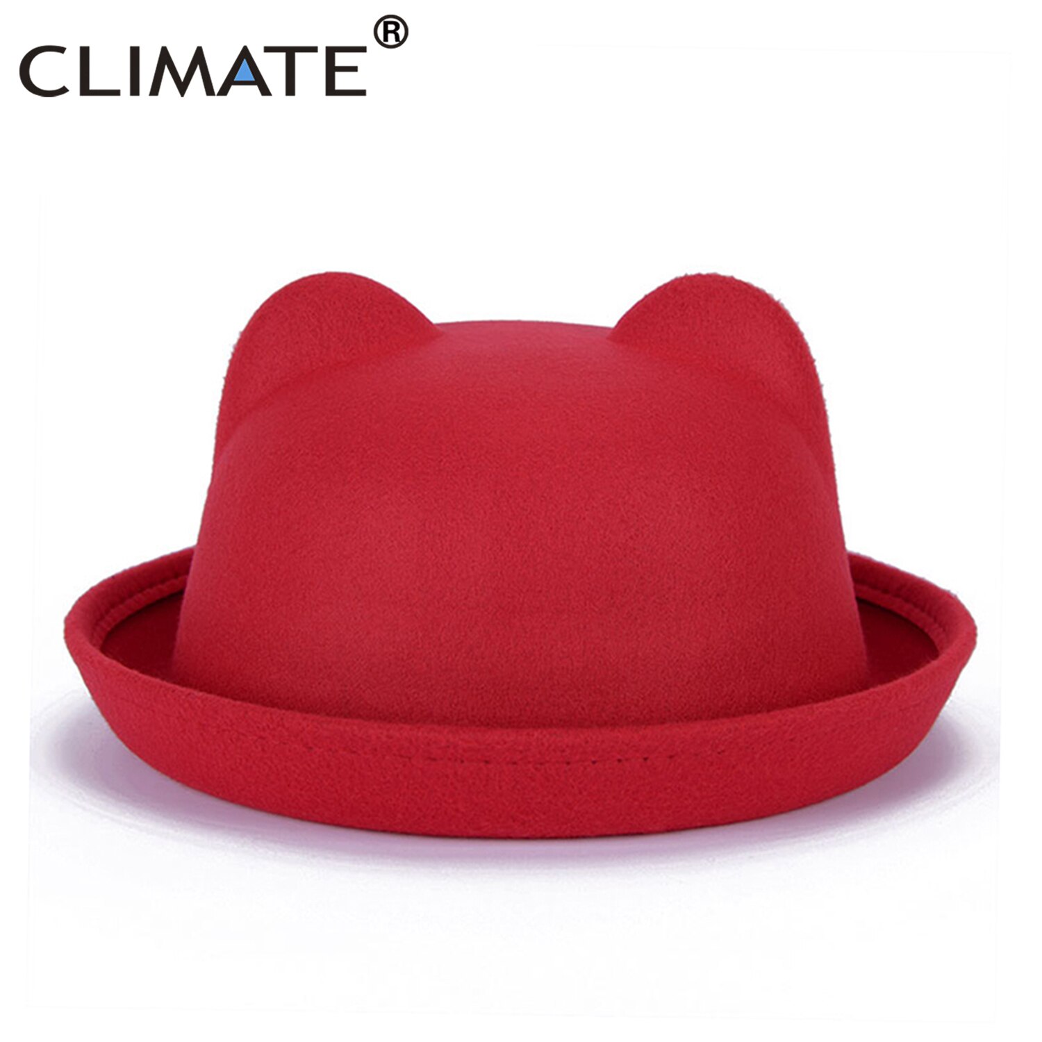 CLIMATE-Sombrero de fieltro con orejas de gato para mujer, sombrero de lana de poliéster, bonito, a la: Red