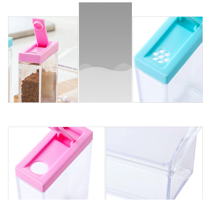 Transparent Spice Jar Set Salt and Pepper Seasoning Bottle Colorful Lid Kitchen Condiment Cruet Storage Container seasoning box