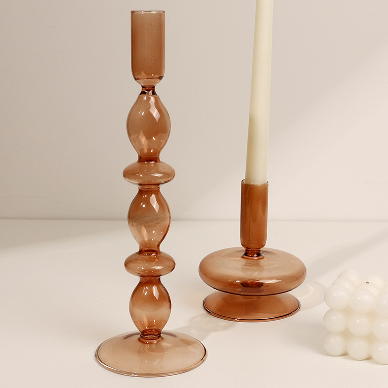 Brown Glass Candle Stick Holders Table Decoration Candles Holder for Candlestick Dinner Candles Party Wedding Centerpieces home