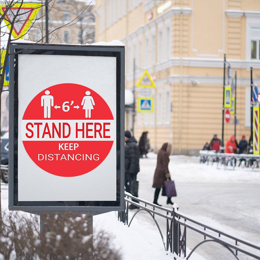30CM Ground Sign Isolated Label Sticker Please Keep Wait Here Stand Here Keep 6ft in Between Distance Marker Floor Sticker