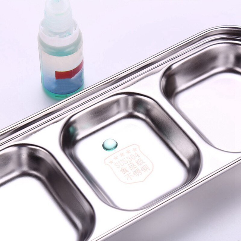 Barbecue Dipping Dish Stainless Steel Condiment Bowl Three Grilles Soy Sauce Vinegar Sauce Divided Es