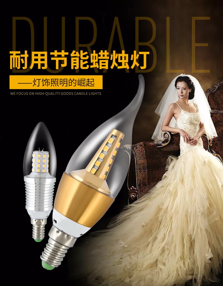 Led bougie ampoule blanche e14 petite vis 5 W 7 w 9 w pointu bulle tirer queue cristal lustre lumière économie d'énergie ampoule