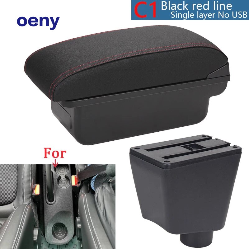 For Renault Clio 4 Captur Armrest For Renault Captur armrest box accessories Storage box cup holder ashtray USB LED: C1 Black red NO USB