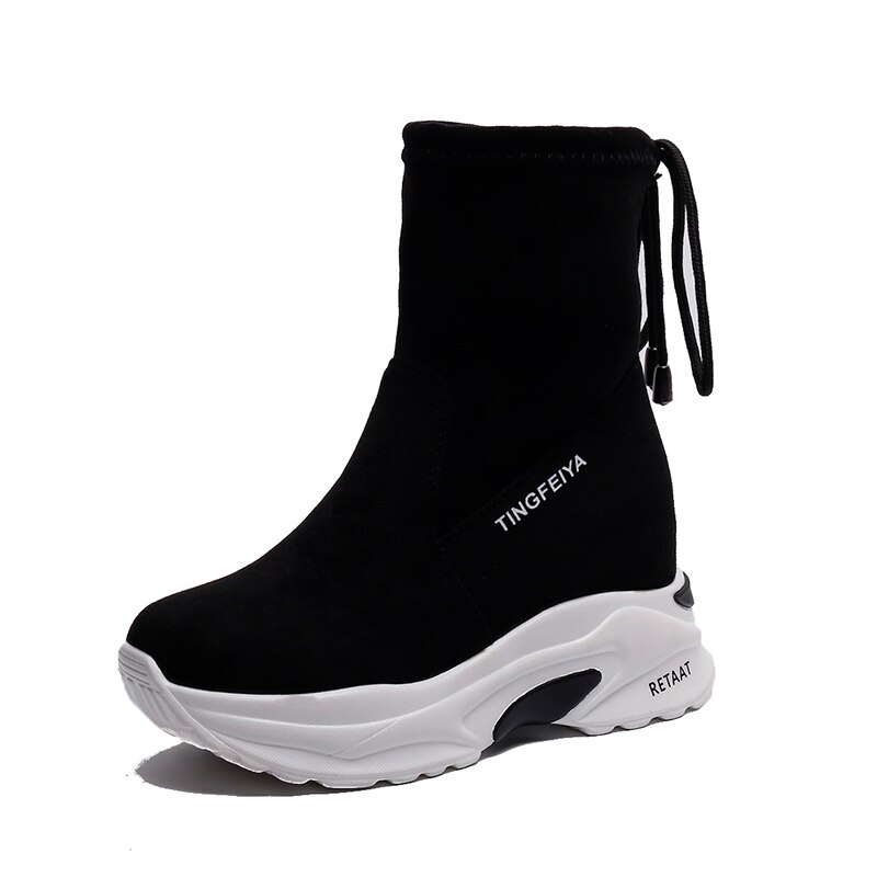 Herfst enkellaarsjes dames casual lift wedge platform sneakers suède leer ademend korte laarzen dames winterlaarzen: Wit / 5