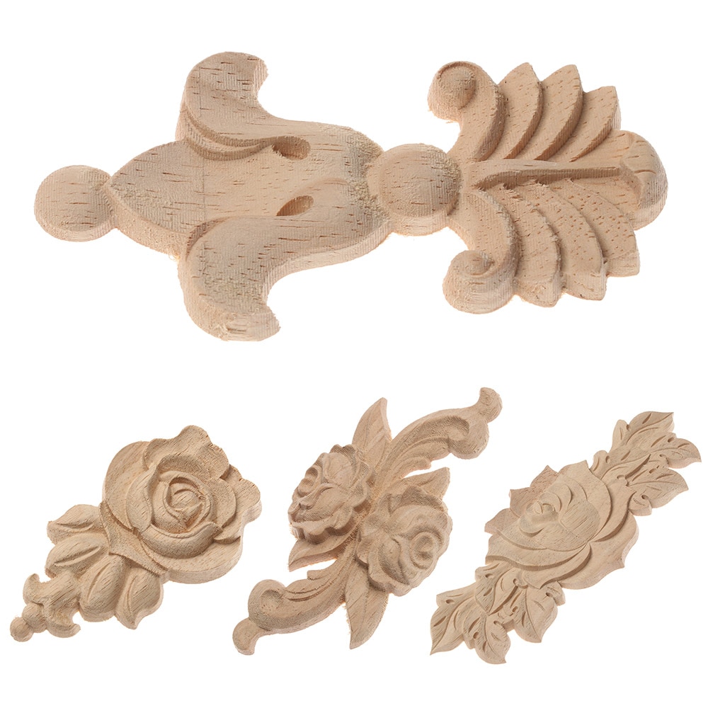 1 PC Ecke Appliques Holzschnitzerei Rose Blume Unlackiert Blumen- Geschnitzte Holz Handwerk Möbel Ornament DIY Hause Dekoration