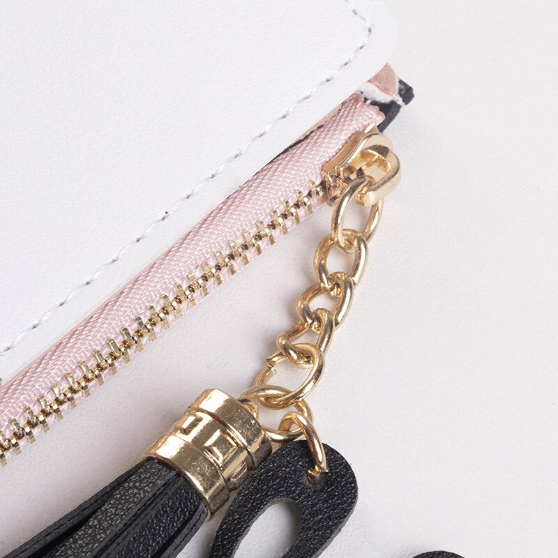 Wallet Women Zipper Closure Spliced Wrist Strap Tassel Purses Wallet for Girls Phone Coin Long Purse Card Holder