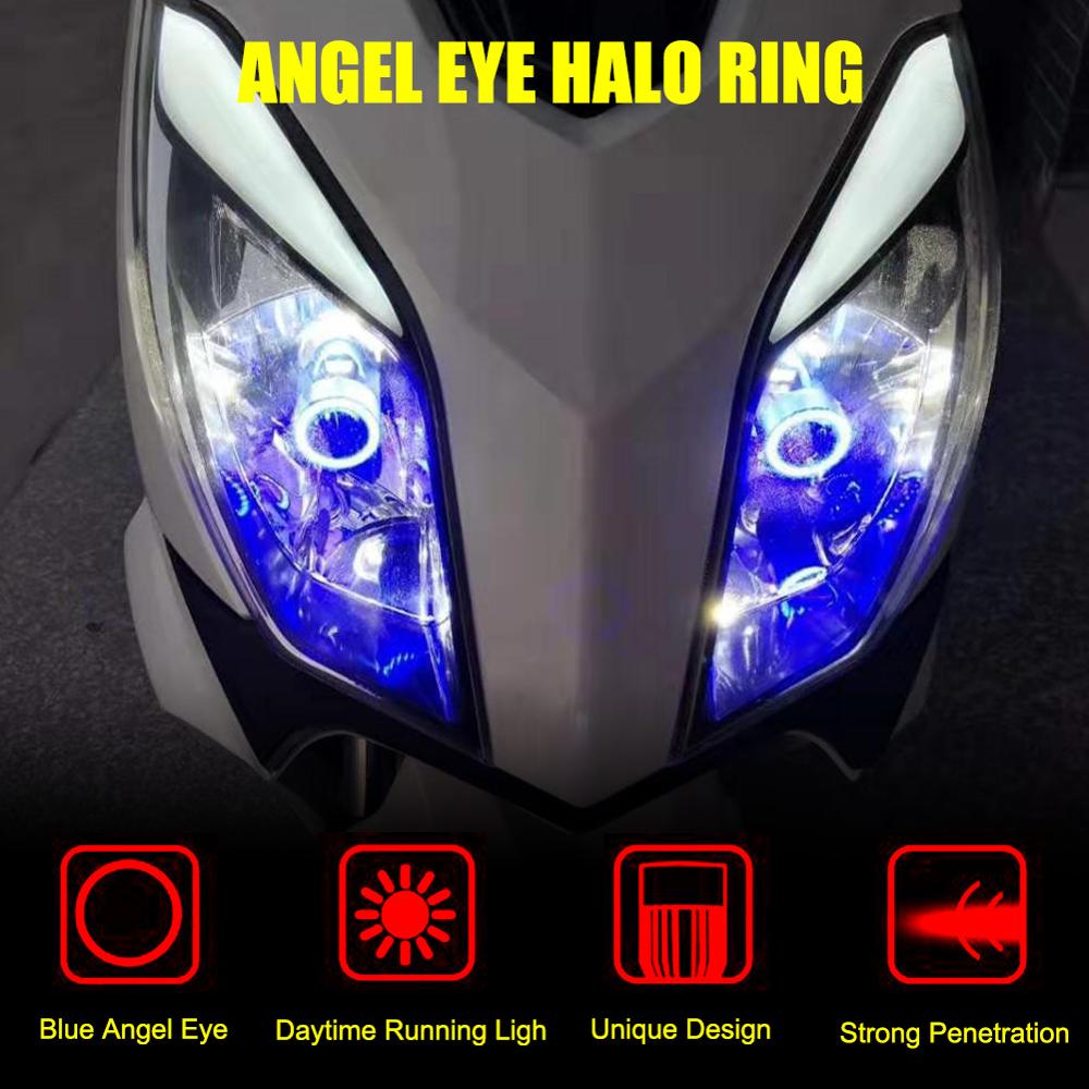 Faro LED de ojo de Ángel para motocicleta, luz de faro LED H4 Ba20d HS1 H6, accesorios DRL de 12/24V, azul/rosa