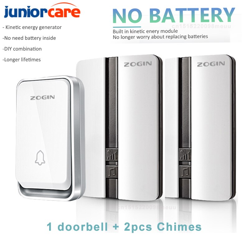 Smart Door Bell Sets Wireless Doorbell Waterproof Self-powered Button Home Outdoor House Chimes Receiver Free Battery Doorbell: 1 Doorbell 2 Chime / UK plug