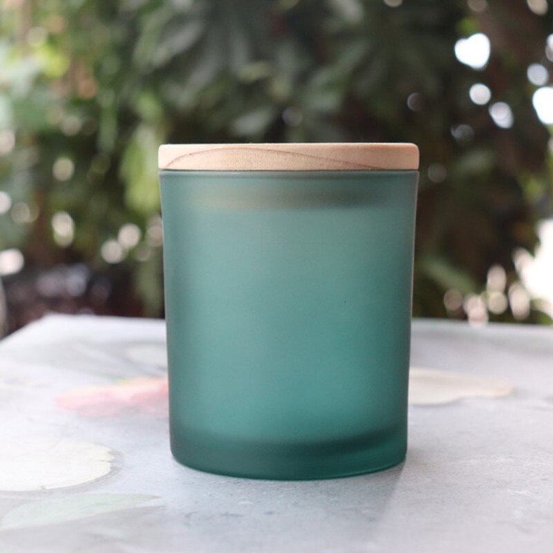 Matte Frosted Glass Jar Handmade DIY Aromatherapy Sented Candle Empty Glass Container Candle Jar Essential Oil Bottle with Lid: green