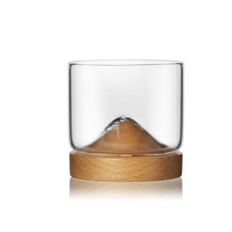 Bjerg whiskyglas med træbase ølglas vin vand te kop whiskyglas sæt bar drinkware tilbehør: B1