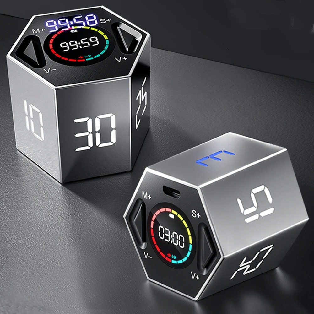 Modern LCD Digital Timer Visual Kitchen Timer for Teachers, Flip Cube Timer for Cooking, Work, Studying, Workout