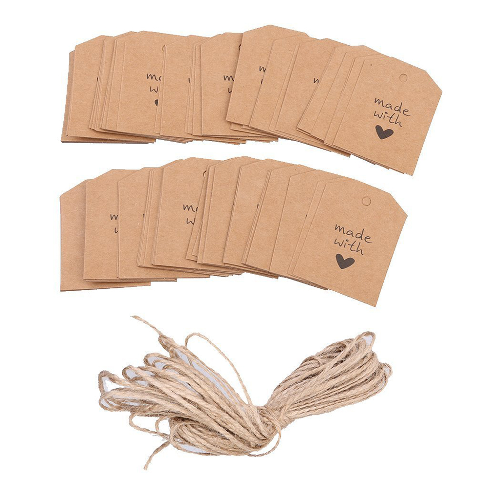 100Pcs Gemaakt Met Liefde Teken Papier Tag Wedding Party Label Met Touw