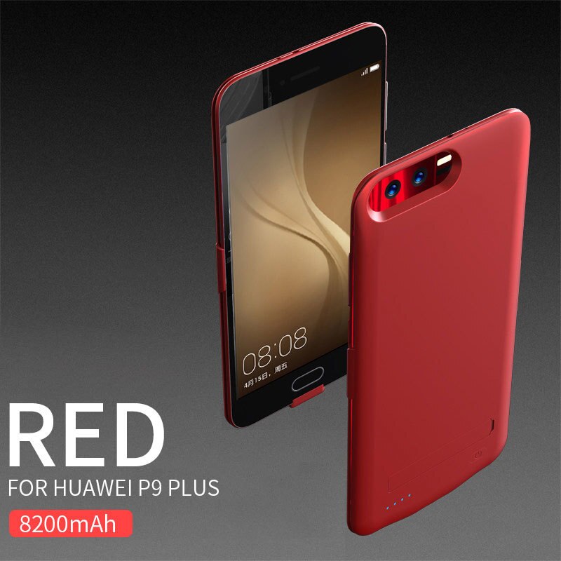 NENG 6800mAh Battery Charger Case For Hauwei P9 P10 shockproof External Power Bank Charging Back For huawei P9 P10 Plus case: Red For P9 Plus