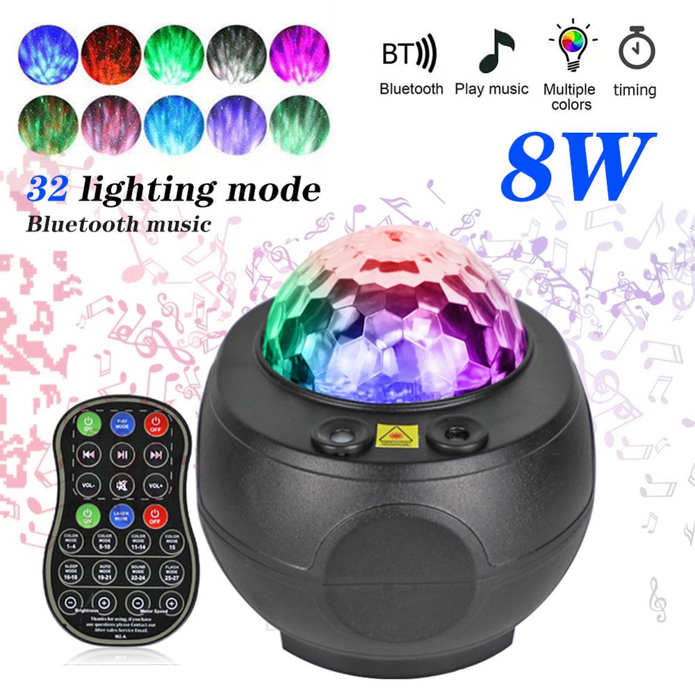 USB Powered LED Star Projector Light Music Bluetooth Remote Control Lamp Galaxy Starry Night Lamp Ocean Wave Projector
