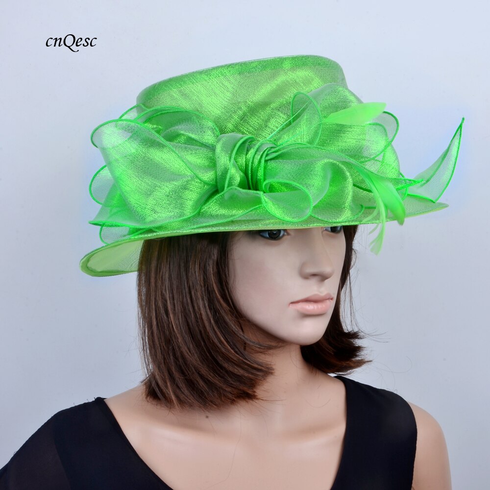 Grønne organza hatter kirke lue kentuck derby bryllup dame hatt