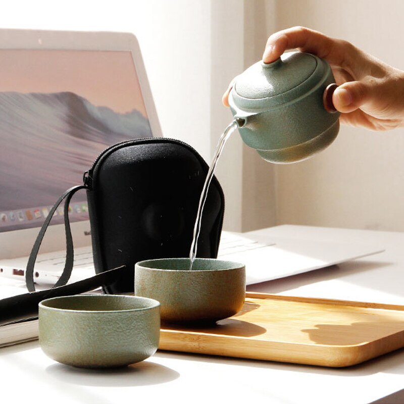 Travel portable tea set Ceramic personal teapot One pot two cup set Office travel portable ceramic teapot