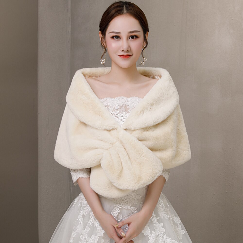 Freies Winter-ärmellos Braut wickelt warm Licht Champagner Faux Pelz Braut Bolero Ernte Faux Fell hochzeit Jacke: M