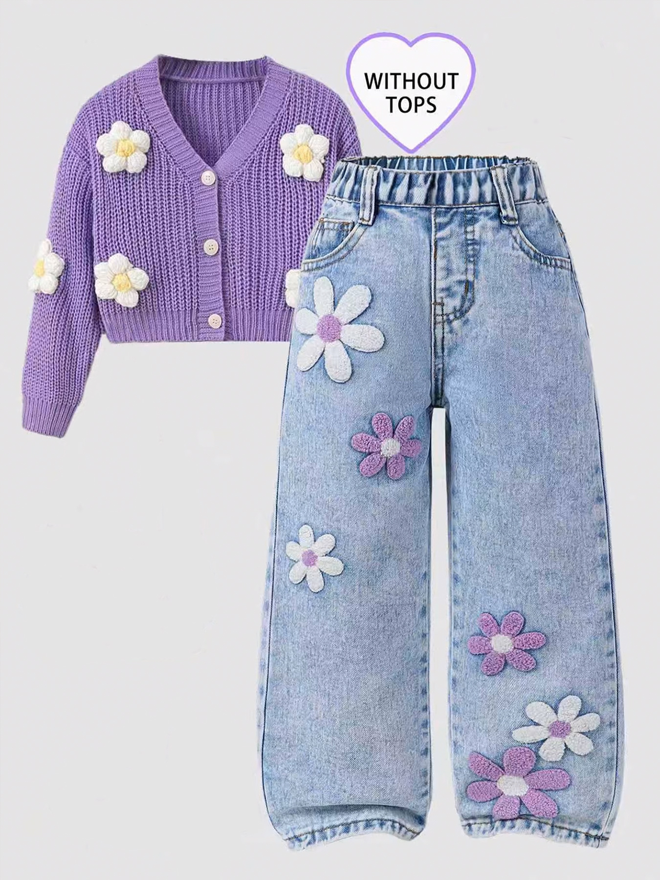 Jean en denim à pois pour filles, imprimé floral, tendance, taille ample, pantalon décontracté polyvalent pour enfants.