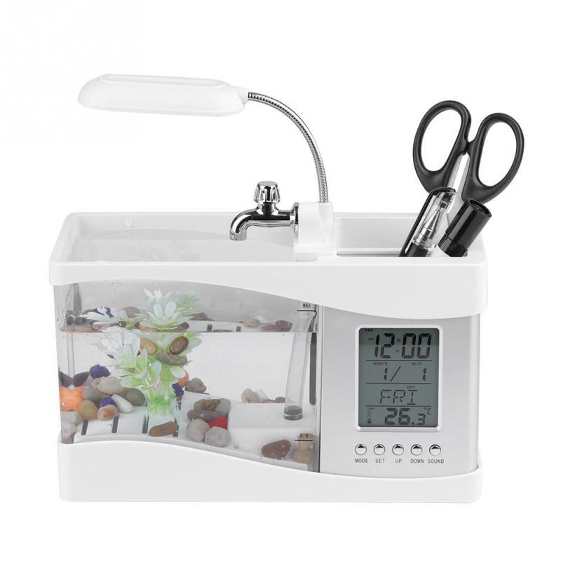 Usb akvarium kalender pennhållare akryl bordsorganisator stationära pennhållare