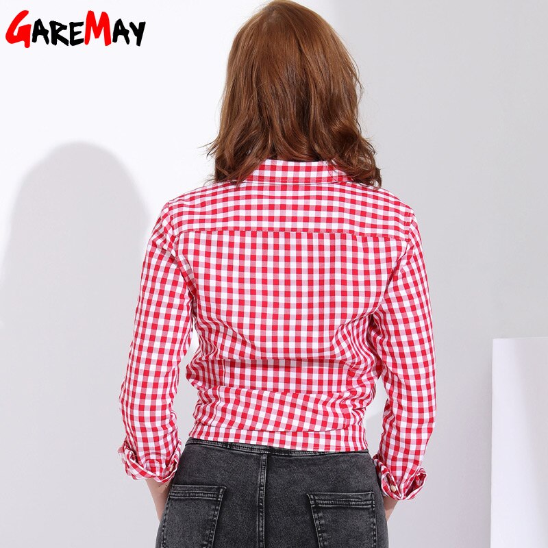 Garemay Frauen Hemden feminin Blusen Baumwolle Plaid Shirt Frauen Lange Hülse Frauen Spitzen Und Blusen Frühling Kleidung Hemd