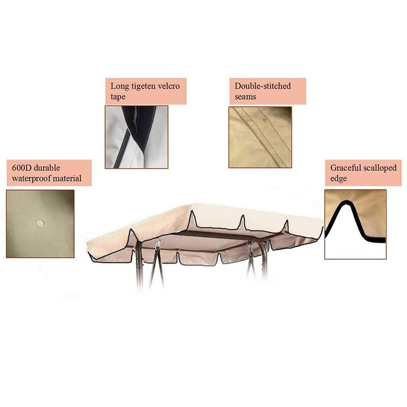 Swing Canopy Top Cover Replacement Canopy Garden Outdoor Porch Balance Cover (Beige 55X47X7 Inches)