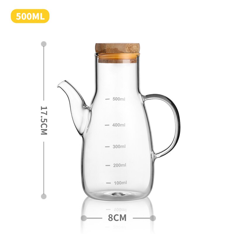 Bouteille d'huile en verre Transparent avec poignée | Échelle résistante à la chaleur à haute Borosilicate fournitures de cuisine, Sauce de soja, vinaigre: Oiler  500ml
