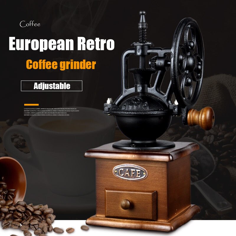 Klassieke Houten Handkoffiemolen Vintage Retro Reuzenrad Hand Crank Koffiebonen Maker Spice Mini Braam Molen Slijpmachines