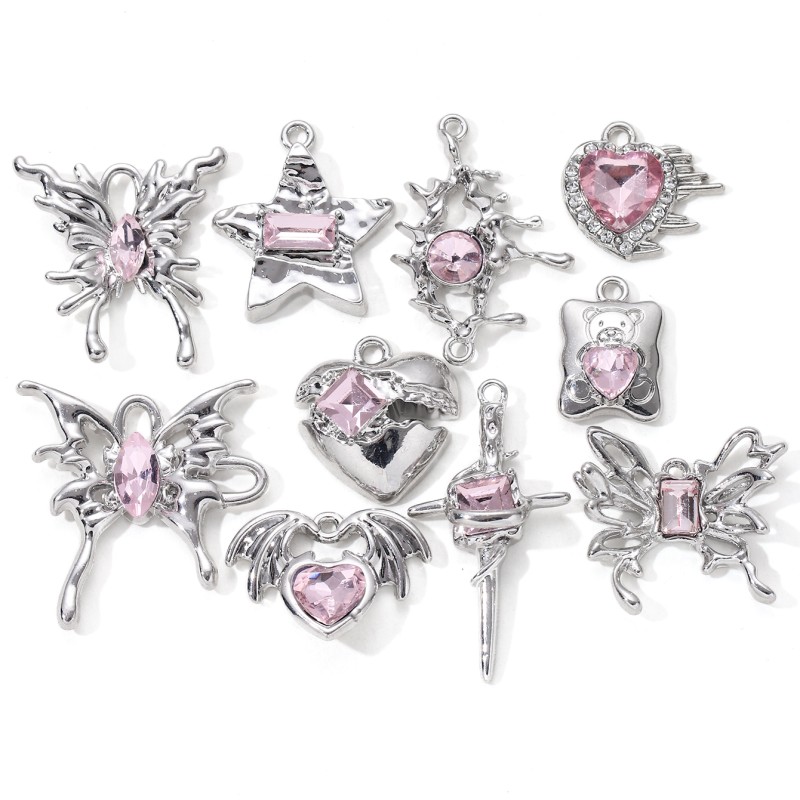 5 stuks roze vlinder-, ster- en hartvormige emaille bedeltjes, schattige  y2k leuke hangers in coole stijl voor het maken van zelfgemaakte sieraden.