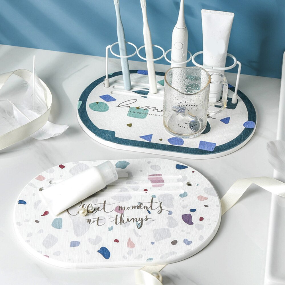 Diatom-soporte para cepillo de dientes eléctrico, estantería impermeable de diatomita para baño, almohadilla absorbente