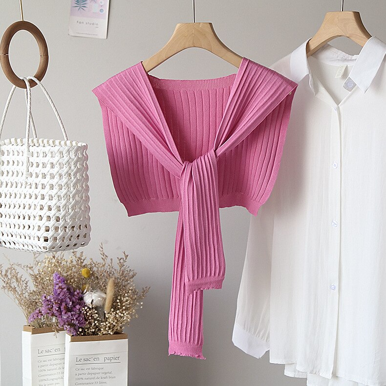 Monmoira solid höst stickad sjal kvinnor franska chic casual strappy stickade plagg damer cws 0342-5: Rosa