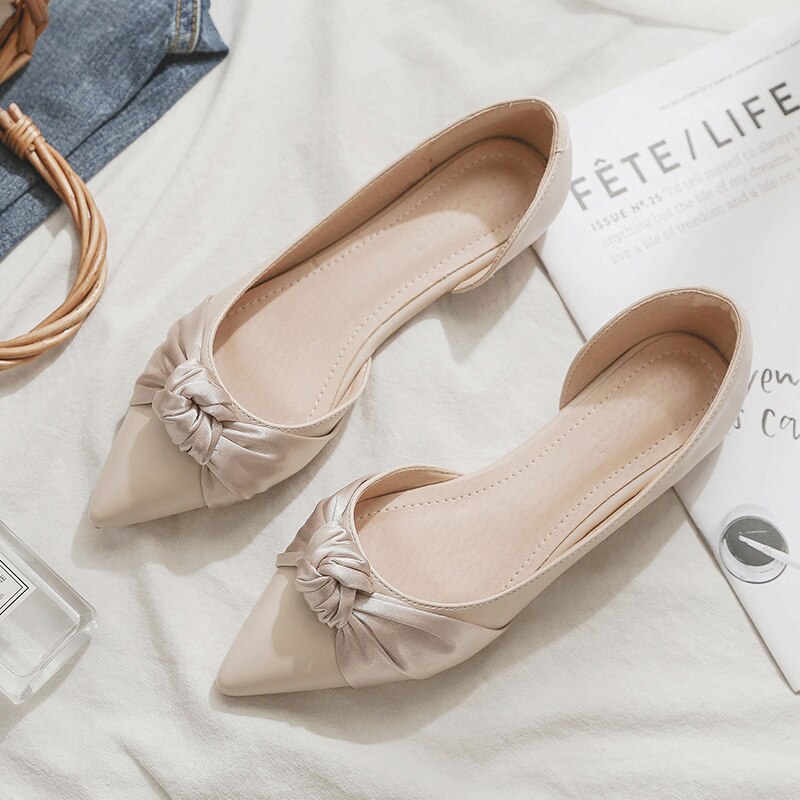 Silk Knotted Casual Flat Shoes Woman Spring Summer Breathable Comfortable Soft-soled Shoes Pointed Toe Shallow Flat Women Shoes: 9