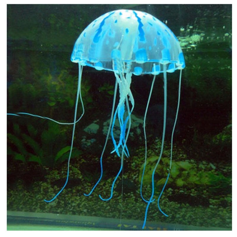Rigtige akuarier! 5.5 "glødende effekt kunstige vandmænd til akvariefisk krukke tank ornament ornament svømme dekoration på: Blå