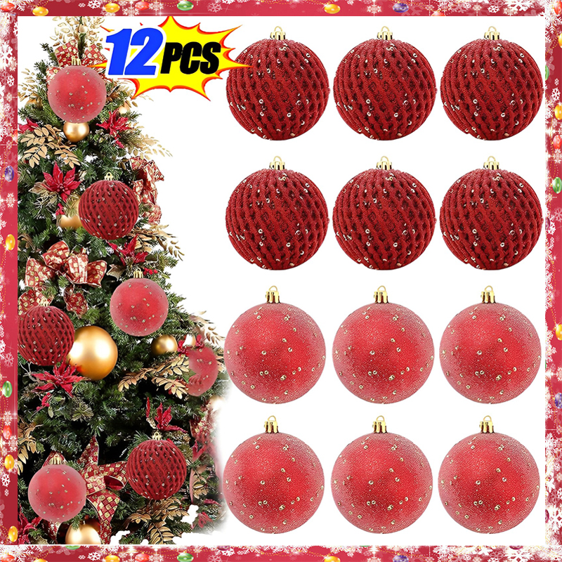 8cm/12pz impostato di palline di natale dipinte con paillettes luccichio oro argento decorazioni pendenti in plastica per la casa ornamento dell'albero di natale