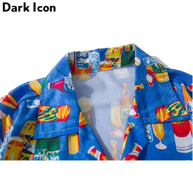 Mørkt ikon hawaii skjorter menn kortermet sommer årgang gate herreskjorte hofte hopp skjorter streetwear klær
