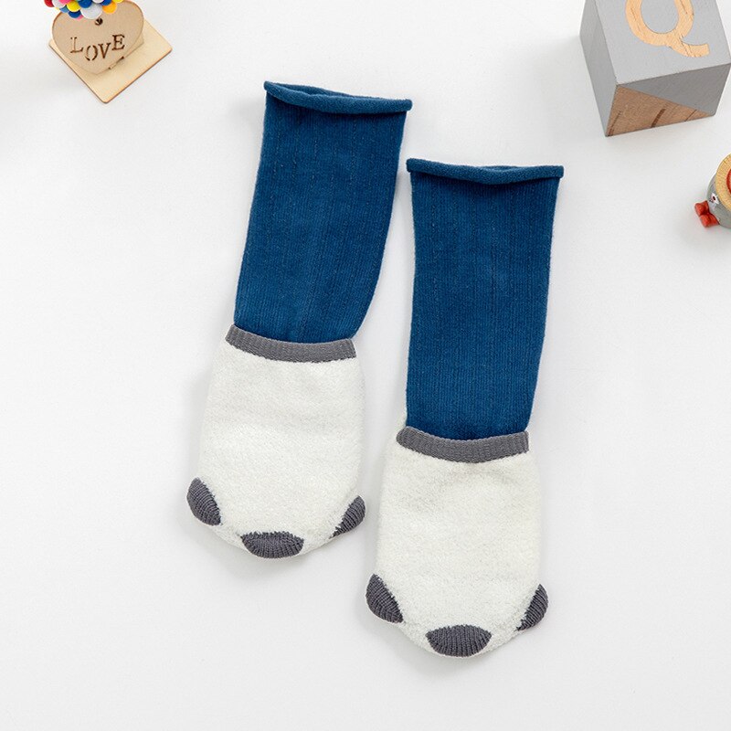 Chaussettes pour enfants, chaussettes de sol épaisses pour bébés, antidérapantes et chaudes, en Tube, pour garçons et filles, collection automne et hiver: Dark Blue / M 1-3T
