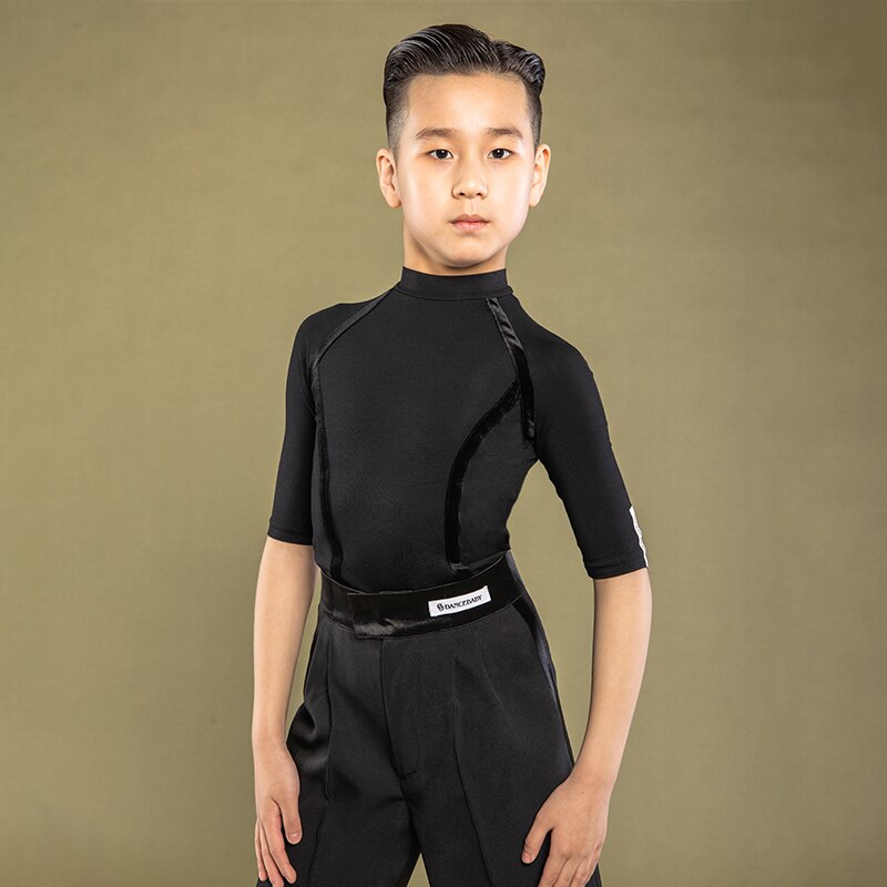 Ropa de baile latino para niños de manga mitad camisa para entrenamiento Rumba Samba Tango baile chachachá top de rendimiento traje DWY5468: XXXS