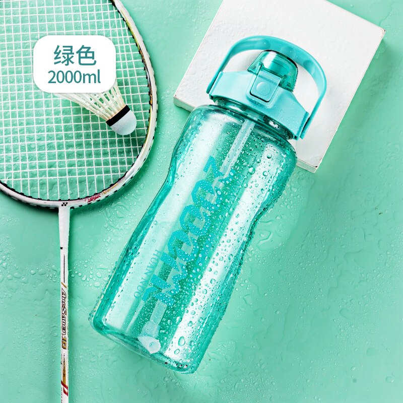 Sturdy Sports Water Bottle with Straw BPA FREE Waterbottle 2L 3L Larger Water Bottl Fitness Portable Drink Bottles Travel Kettle: Green 2000ml